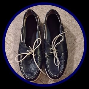 Aravon Jillian Blue Leather Boat Shoes w/Laces S/9.5